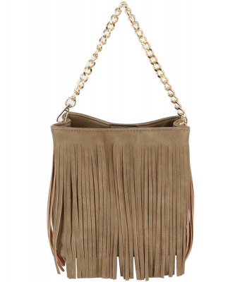 Women Fringed Tassel Shoulder Leisure Bag CH018 STONE